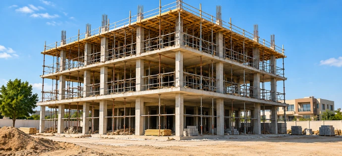 Commercial construction site during building development