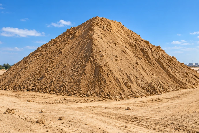 Sand pile at a construction site for sand shifting and transportation