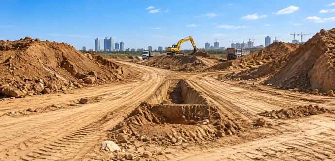 Excavation and site preparation work at a construction site